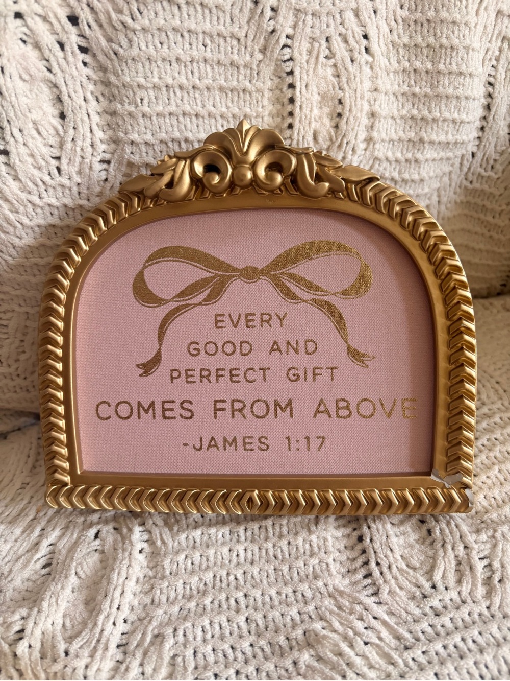Decorative Scripture Plaque - Gold Frame with Pink Backing